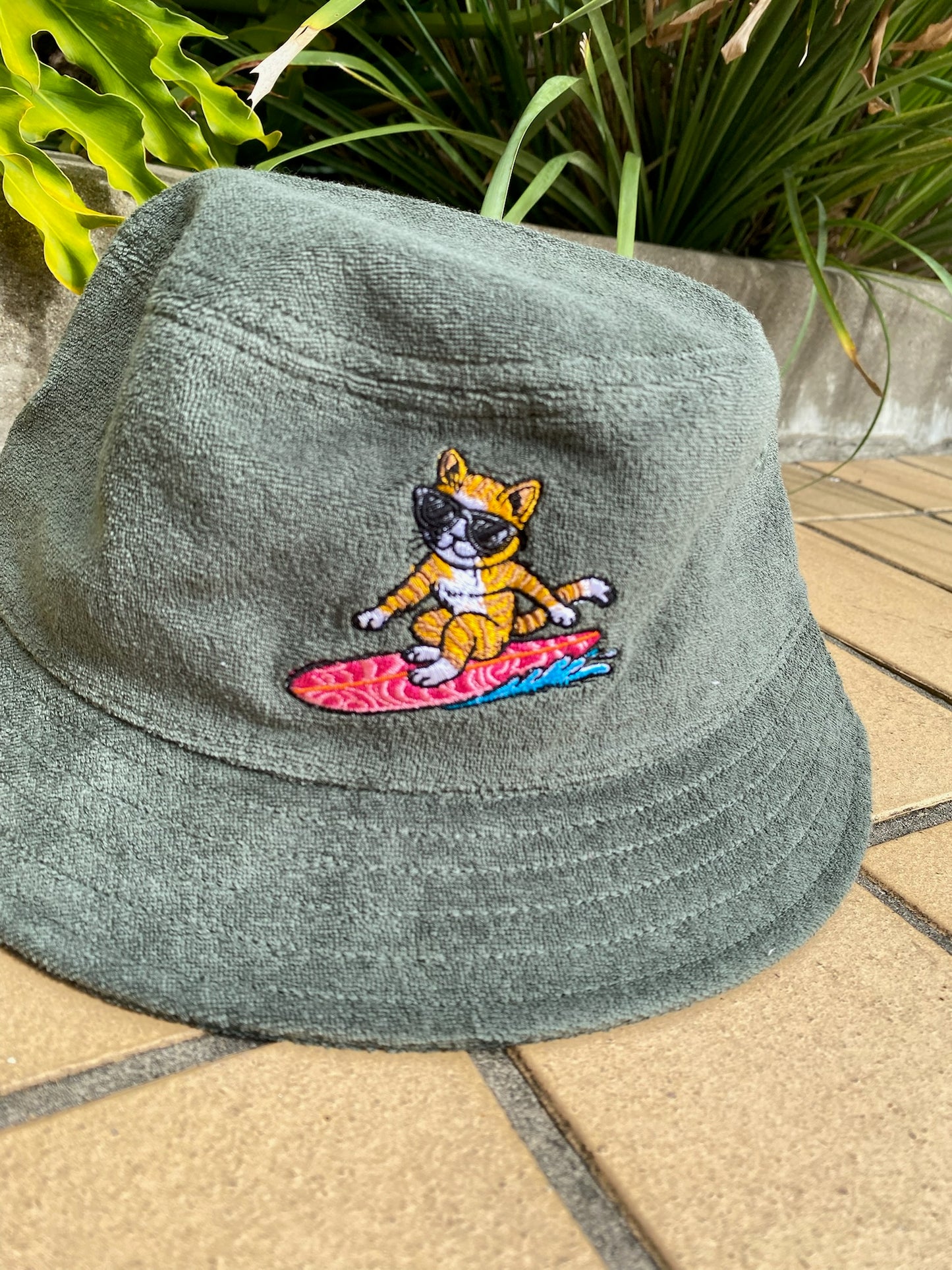 Liquid Playground Surfing Cat Towelled Bucket Hat