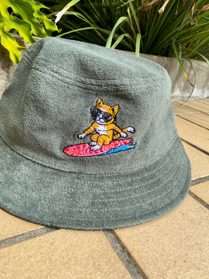 Liquid Playground Surfing Cat Towelled Bucket Hat