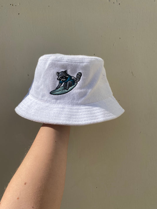 Surfing Raccoon Towelled Bucket Hat
