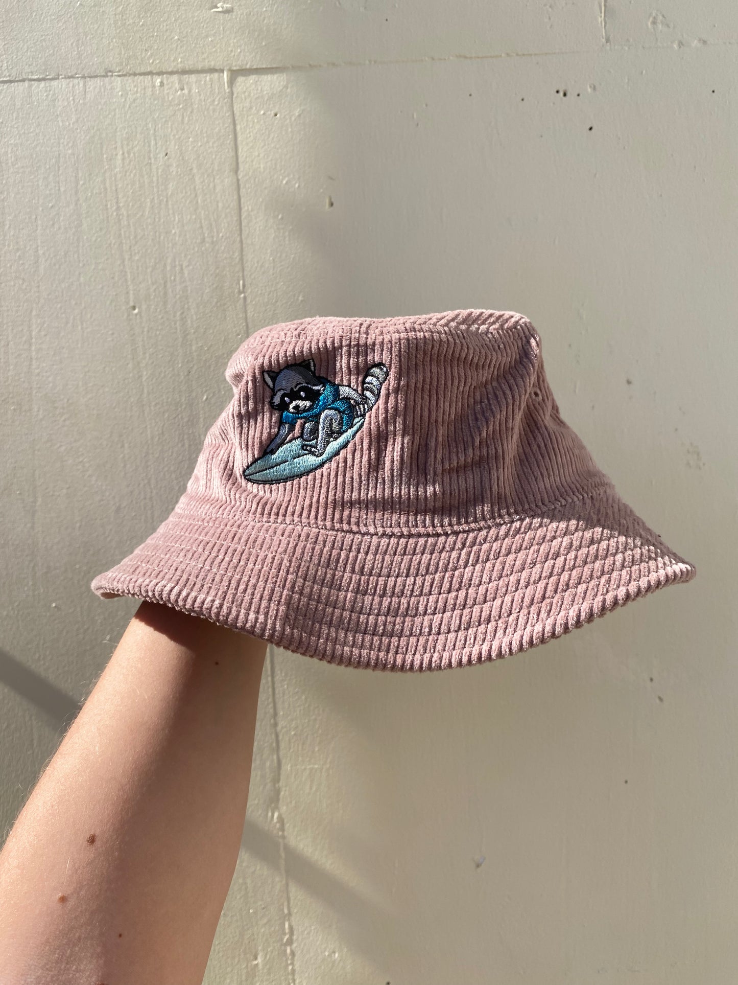 Surfing Raccoon Cord Bucket Hat