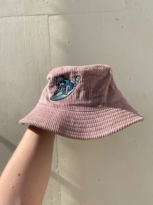 Surfing Raccoon Cord Bucket Hat