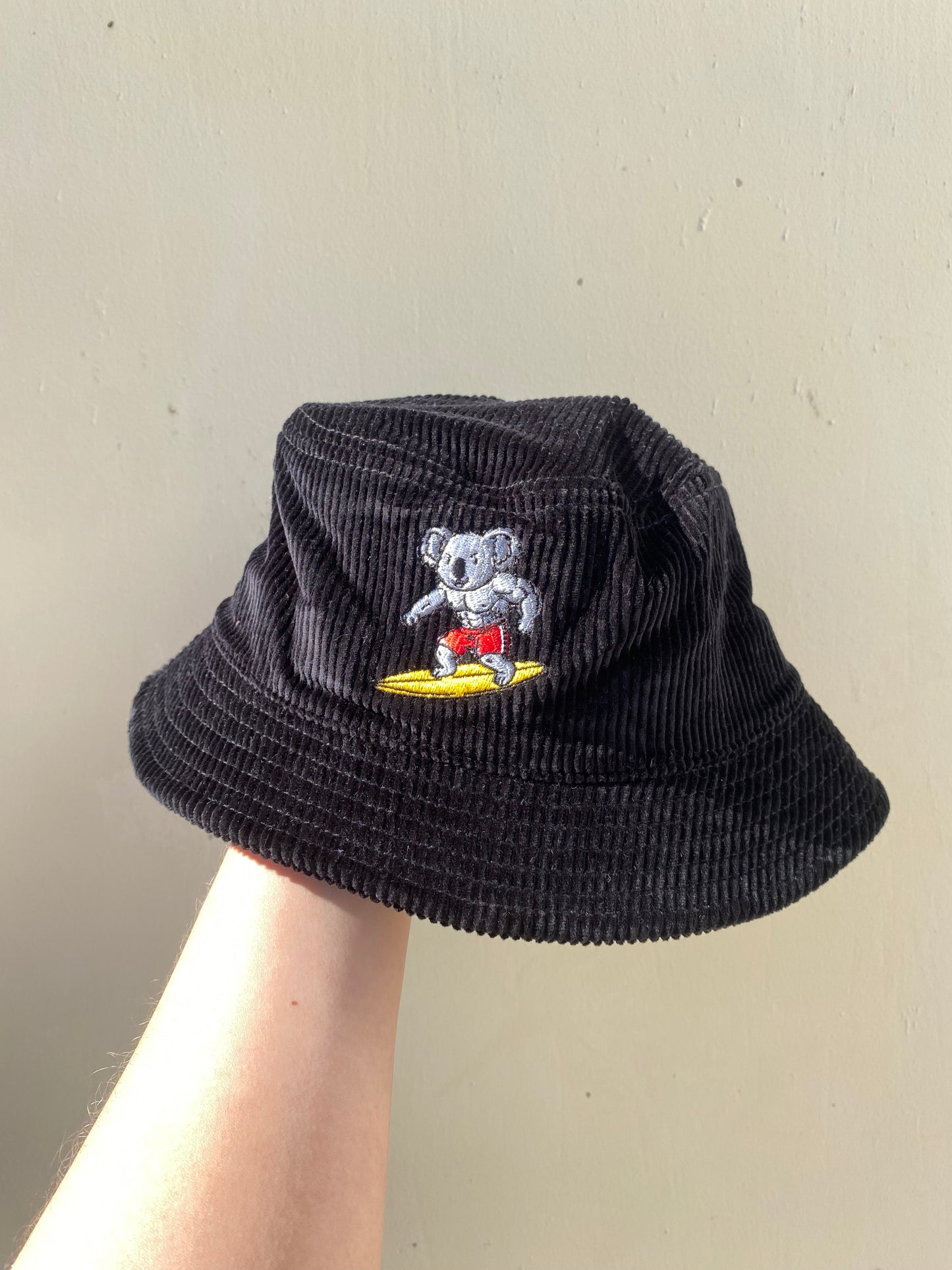 Surfing Koala Cord Bucket Hat