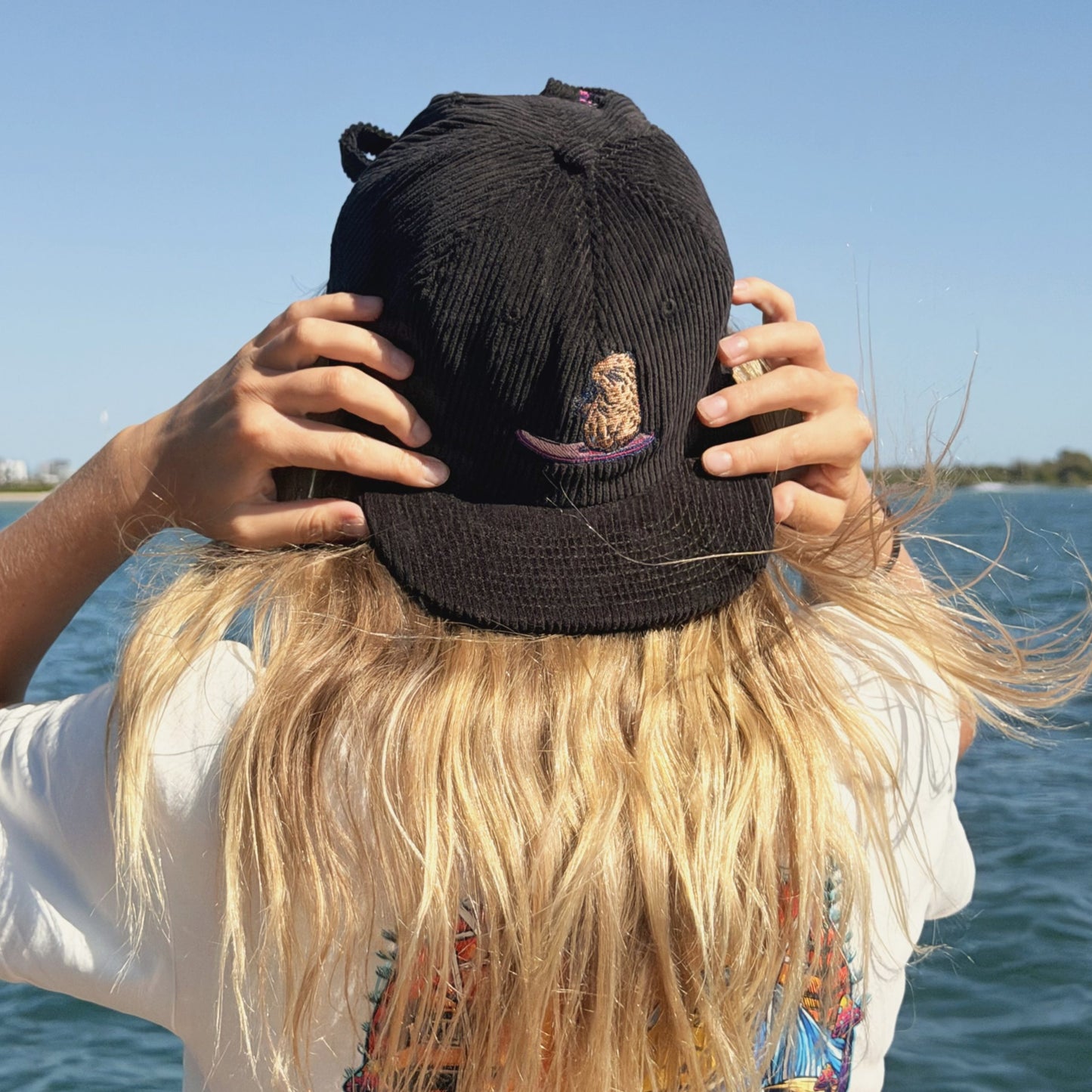 Liquid Playground Surfing Capybara Cord Cap – Adjustable Comfy Cap